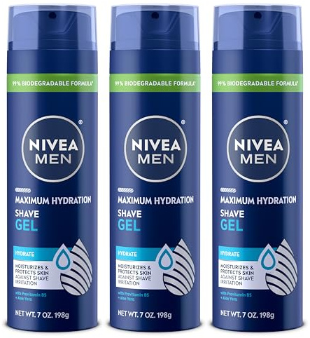 NIVEA MEN Maximum Hydration Shave Gel, with Aloe Vera and Provitamin B5, Shaving Gel for Men, 7 Oz Can, Pack of 3