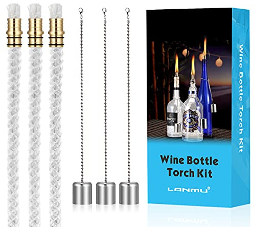 LANMU Wine Bottle Torch Wicks, Outdoor Patio Backyard Torches Lights, Oil Lamps Replacement Wick Hardware Kit, DIY Homemade Torch Decor (3 Pack)