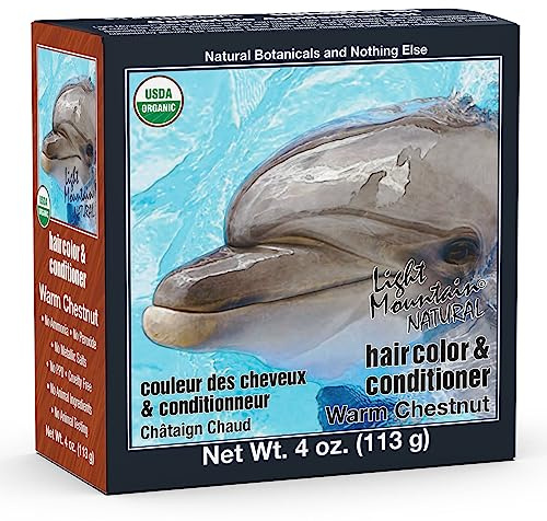 Light Mountain Henna Hair Color & Conditioner - Warm Chestnut Hair Dye for Men/Women, Organic Henna Leaf Powder and Botanicals, Chemical-Free, Semi-Permanent Hair Color, 4 Oz