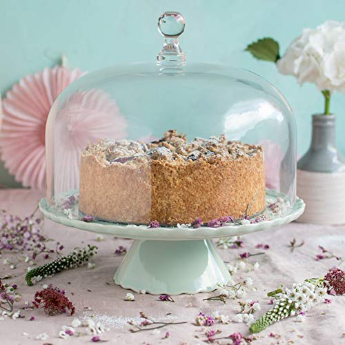 Plato para Tarta Sweet Flower Mediano en Verde Menta con Campana, Ø 28 cm