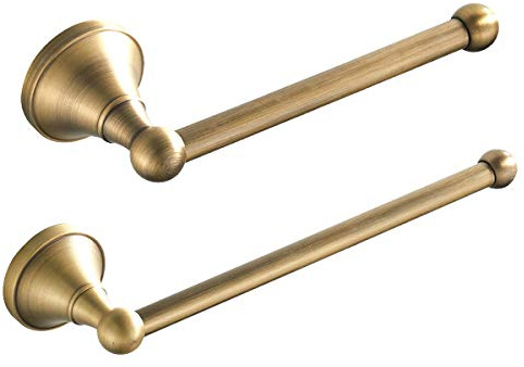Flybath Handtuch und Toilettenpapierhalter Set Messing Gebürstet Antik | 2-teiliges Badezimmer Zubehör Set, Vintage Gold Handtuchhalter 29 CM, WC Rollenhalter Klopapierhalter 19 CM Retro Bronze