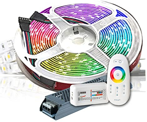 5M PREMIUM 24V RGB+NW RGBW LED Streifen Band Strip 5050 SMD RGB+Kaltweiss LED Lichtleiste 300LEDs 60LED's/M+controll mit RF Touch Fernbedienung +12.5A 300W Siher Netzteil Slim Trafo