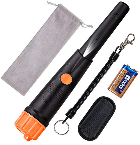 Metalldetektor Pinpointer - SUNPOW IP68 Komplett Wasserdicht 360° Suchen Metallsuchgerät mit Gürtel Holster, Summton Vibration Klang (DREI Modi), 9V Batterie & Samtbeutel Inklusive