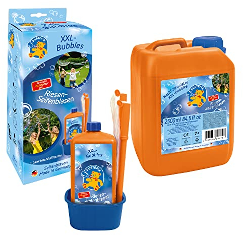 PUSTEFIX XXL-Bubbles Nachfüllkanister + XXL Bubbles I 2,5 l Seifenblasenwasser I Bubbles Made in Germany I Riesen-Seifenblasen für Hochzeit, Kindergeburtstag, Sommerfest, Polterabend