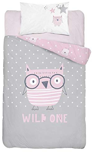 Baby Bettwäsche Set 2tlg. Eule 100% Baumwolle Größe: 100x135 cm, 40x60 cm, ÖkoTex Standard 100 (Koala Grau)