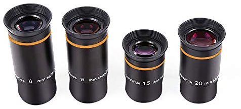 66-Degree Ultra Wide Angle Eyepiece for Telescope (6mm-9mm-15mm-20mm) Telescope Eyepiece Fully Green Coated 1.25 inches Telescope Accessories 4 PCS Set