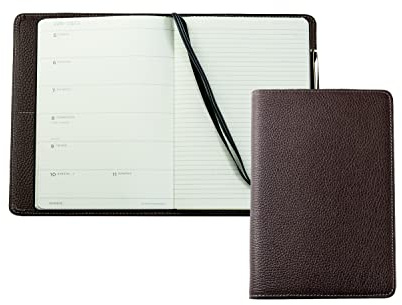 DELMON VARONE - Personalisierbares Kalenderbuch 2027 DIN A5 Soft Grain Leder braun - Organizer Terminplaner (1 Woche 1 Seite) - Buchkalender Ledereinband - Notizbuch Kalender Stiftschlaufe