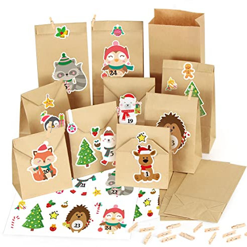 Bluelves Calendario Adviento para Rellenar, Calendario Adviento Vacio, Calendario de Adviento DIY con 24 Bolsas, Calendario Adviento Personalizado, Navidad Decoración Navideña Hogar