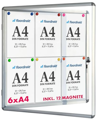 Floodirekt - Vetrina 6 x A4 con 12 magneti, con cornice in alluminio e vetro acrilico