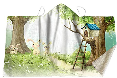 YUNHOME Kapuzendecke Decke Mit Kapuze Kuscheldecke Blanket Hoodie Cartoon Woods Composite Tuch Decke Mantel Magic Mütze Decke Kinderdecke Nickerchen Decke Tragen Hutdecke-100X130.