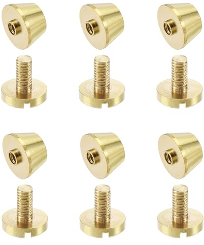 sourcing map 6 Sets Flache Nieten 12x8mm Taschenfüße Hohlnieten Standfüße Nieten Leder Nieten Metall Nieten Bolzen Geldbörse Handtasche Bodennägel für Taschen Massivem Messing
