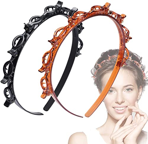 Double Couche Épingle Cheveux, Taozoey 2 Pièces Serre-tête avec Pinces, Bandeaux Multicouche Headband Double Frange, Bangs Coiffure Cerceau Cheveux, Bandeau Creux Tissé Épingle Cheveux