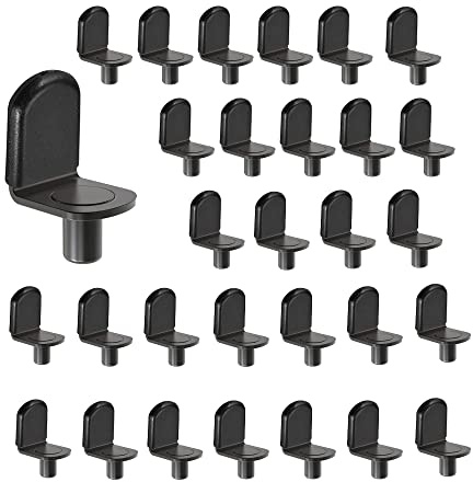 DINGFENG 30 Pcs Right Angle Clips, Glass Shelf Support Nails, L Shaped Support Nails, Cabinet Wall Rack with Holes, with 30 Black Rubber Covers for Kitchen Cabinet Furniture Bookshelf Accessories