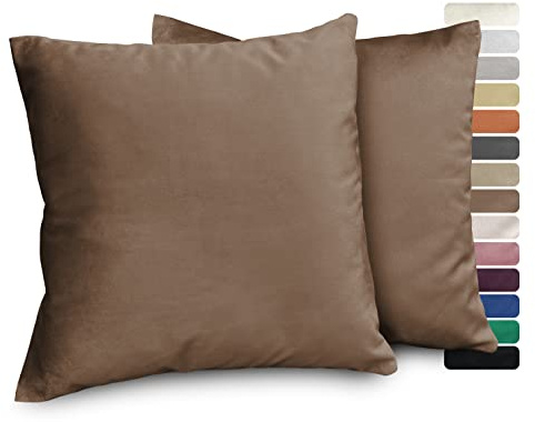 BEAUTEX Samt Kissenbezug 45x45 Braun Kissenhülle Dekokissen 2er Set | verdeckter Reißverschluss, angenehme Haptik, verschiedene Größen, viele Farben, formstabil, langlebig, pflegeleicht