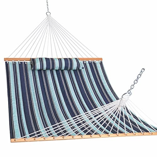Lazy Daze Hammocks 12FT Quilted Fabric Hammock with Pillow, Double 2 Person Hammock with Spreader Bar for Outdoor Outside Patio Garden Yard Pool Beach QFH034