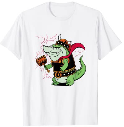 Wikinger Alligator Cartoon Krokodil Hammer Helm T-Shirt