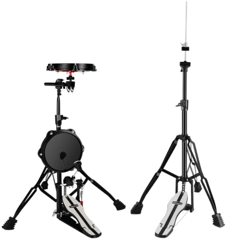 RANMING Übungstrommel-Pad-Ständer-Set, leises Schlagzeug-Pad-Set, Übungsset mit 1 Bassdrum-Pedal, Hi-Hat-Pedal, 2 Drum-Ständer, 35,6 cm leises Becken, Dumb Drums für Anfänger und Erwachsene, Schwarz | Schlagzeug-Set mit 2 Schlagzeug-Pads, 1 Kick-Drum-Pedalen, 1 Hi-Hat-Pedalen, 2 Drum-Racks