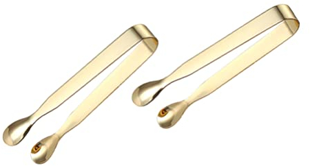 DOITOOL Lemon Tea Bags Stainless Steel Mini Serving Tongs 2Pcs Sugar Cube Tongs Gold Ice Cube Tongs Small Appetizer Tongs Desserts Clamp for Kitchen Tea Party Coffee Bar