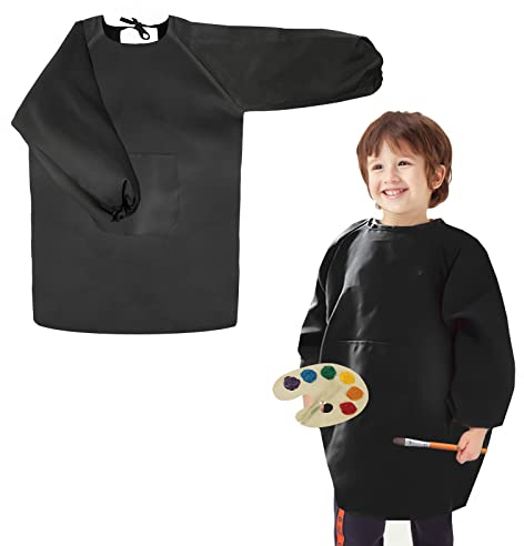 CAINCAY Malschürze für Kinder, Wasserdicht, 8-12 Jahre, Ärmel, 1 Tasche, Verstellbar für Basteln, Malen, Backen, Kochen