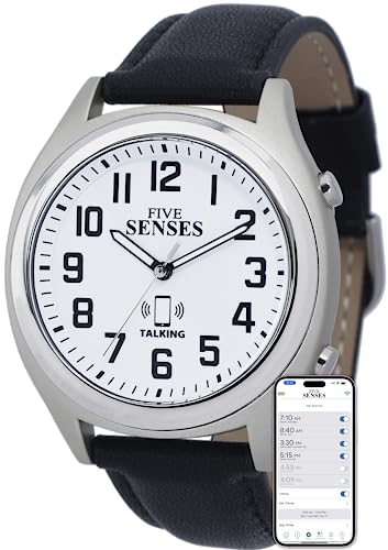 FIVE SENSES Smart Atomic Talking Watch with Voice Reminders and App Control for Seniors and Visually Impaired - A Great Gift for Blind Men and Women, Talking Watches for The Blind, OFF WHITE, Modern