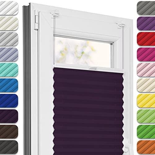 Estika Plissee ohne Bohren, Premium Klemmfix - 105cm Breite x 150cm Höhe - Beere - Metal Plisseehalter ohne Bohren, Modern Sichtschutz für Fenster, Jalousien Fenster für innen