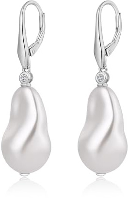 JiaYang Boucles d'oreilles pendantes en argent 925 avec perles, boucles d'oreilles pendantes pour femme avec perles, diamant CZ et zircone cubique, cadeau pour femme, Zircone cubique