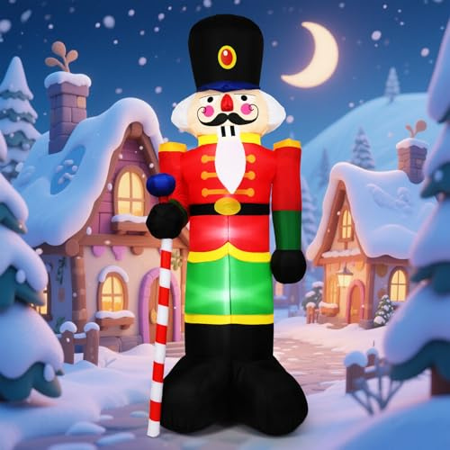GYMAX 240CM Casse-Noisette avec lumière LED, Décoration de Noël Gonflable Lumineux Durable et Étanche, avec Ventilateur