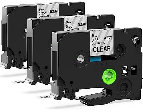 MarkField TZe 9mm Clear Schriftband Kompatibel mit Brother P-touch Bänder | TZ TZe-121 Transparent 0.35 schwarz auf klar Laminiert Band für Ptouch PT-1000 1010 H105 H107 H100LB D200 D210 Cube, 3 Pack