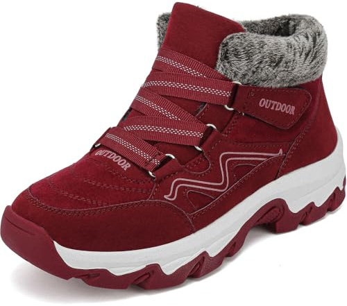 VTASQ Chaussures d'hiver Bottine Doublée De Fourrure Chaud Bottes Hommes Femme Bottes de Neige Outdoor Antidérapantes Bottine de Randonnée Chaussures de Marche Rouge 40 EU
