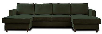 Lisa Design Jake – Wohnlandschaft U-Form – 7-Sitzer – mit Schlaffunktion und Bettkasten – aus Cord Grün