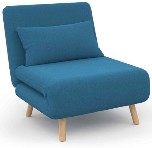 IDMarket - Sillón Convertible Romeo cama supletoria 1 plaza 80x190 cm Tela Azul Pato