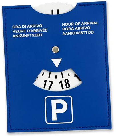 pubblimania Disque horaire Maxi Bleu Modèle Luxe pour utilisation toute l'Europe – Parking Heure d'arrivée. Similicuir souple Soft-Touch 10,5 x 13 cm (Disque horaire Similicuir Bleu)