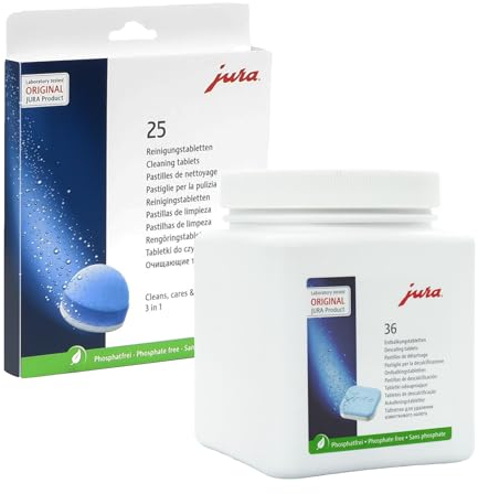 Reinigungs/Pflege-Set passend für Jura Vollautomaten, 1 x 36 Jura Entkalkungstabletten + 1 x 25 Jura Reinigungstabletten