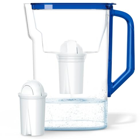 Wessper Carafe 2.7 L, Carafe Filtrante pour Eau, Compatible avec Brita Classic | Réduction du Calcaire, du Chlore | Contient une Carafe Filtrante + un Filtre à Eau AQUACLASSIC - 4 couleurs (bleu)