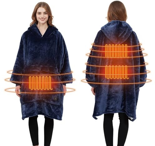 Heated Wearable Blanket Hoodie Oversized Large Flannel Sherpa Blanket Hoodie Sweatshirt Soft Cozy Warm Safety Low Voltage (NO.1)