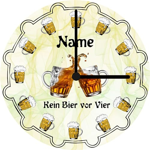 Print Equipment (60.12) Glasuhr Wanduhr Kein Bier vor Vier - Scherzartikel für die Wirtschaft, Cooler Spruch Ø 29 cm - inklusive Wunschname