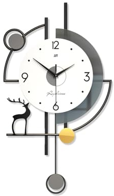 Ergocar Reloj de pared, vintage grande, decorativo, con péndulo, silencioso, moderno, de metal, para sala de estar, dormitorio, estudio, oficina