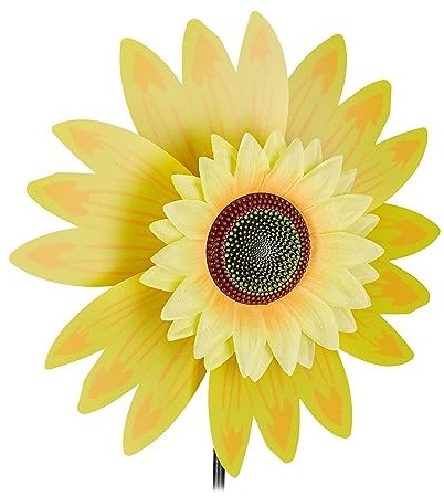Relaxdays Moulin à Vent Fleur, Lot de 2, déco Tournesol, Enfants, Balcon, terrasse, Jardin, à Planter, 70 cm, Jaune