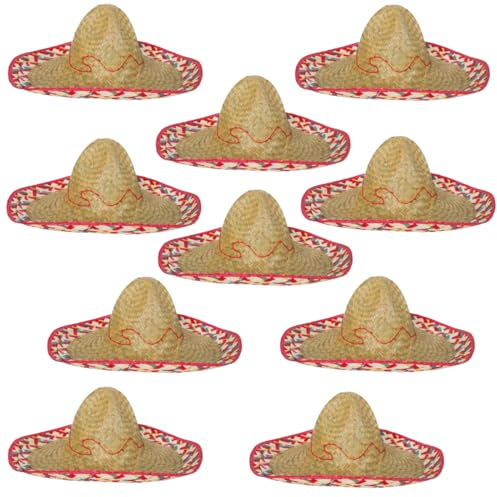 Karnevalsteufel Sombrero-Set Mexikanerhüte in bunten Farben mit rotem Rand