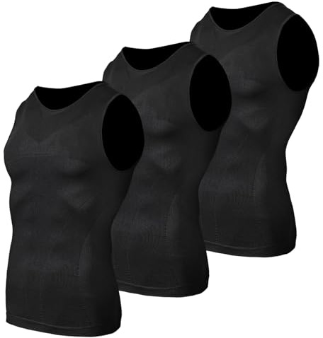 Odoland Lot de 3 Maillots de Compression pour Hommes, Débardeur Amincissant avec Contrôle du Ventre pour Hommes - Sous-Vêtement de Modelage du Corps, Noir/noir/noir, Taille XL