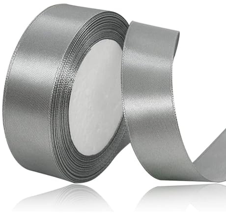 4cm Silber Satinband, Satin Dekoband Präsent Geschenkband Breit Ribbon für Kleid Hochzeit, Taufe und Geburtstag Geschenke,Satin Dekoband, Deko Band Geschenkverpackung, 22.8M…