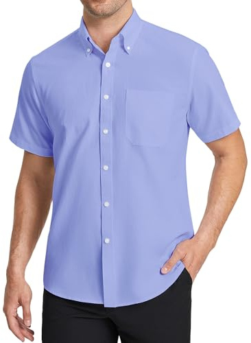 HISDERN Men's Oxford Shirts Formal Short Sleeve Shirt for Men Plain Smart Button Down with Pocket Regualr Fit