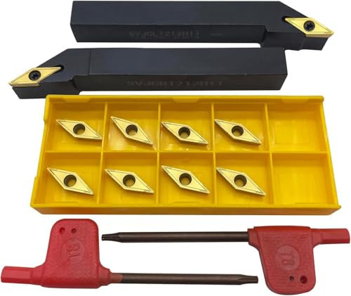 ASZLBYM 1/2 Utensile da tornio da 12mm SVJCR1212H11+SVJCL1212H11 Utensile da tornio CNC Portautensili per tornitura esterna e 10 pezzi VCMT110304 / VCMT32.51 Inserti indicizzabili in metallo duro