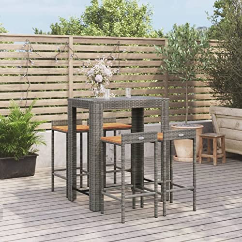 Juroupi 5-TLG. Gartenbar-Set GartenmöBel-Sets Gartenbar Outdoor Garten Bartisch Set Grau Poly Rattan & Massivholz Akazie