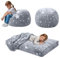 MeMoreCool Puf para niños que se convierte en puf, puf para niños pequeños, para leer a niñas, sofá con relleno, colchón convertible para suelo, 75 x 75 x 47 cm, color gris
