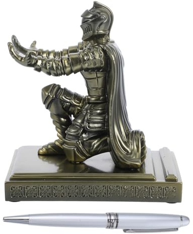 DIYEAH Portalápices Soldado Retro Con Estatua De Caballero Arrodillado Soporte Multifuncional Para Bolígrafo Y Brochas Decoración Medieval Para Escritorio Oficina 5.70X5.00X3.62In
