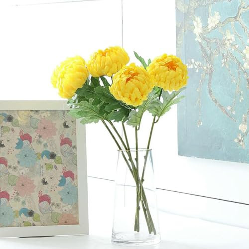 JPWNVF 5 Stück große künstliche Chrysanthemen-Seidenblume, großer Blütenkopf, Hochzeitsdekoration, Heimdekoration, Fotografie-Requisiten, 5 Stück, gelb