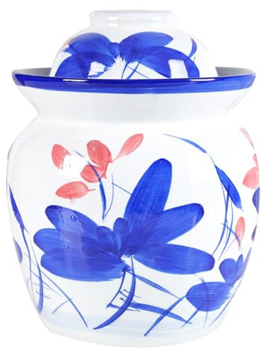 BDMRY Ceramic Pickle Jar Large Traditional Sichuan Chinese Ceramic Fermenting Jar With Water Seal Airlock Lid, Ceramic Fermentation Crock for Pickling, Kimchi, Sauerkraut 4L