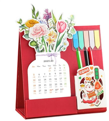 Calendario de mesa alta 2025 con notas adhesivas - Calendario de mesa alta 2025 | 2025 - DIC 2025 | Calendario de escritorio para insertar tarjetas con lista de tareas | Soporte para bolígrafos
