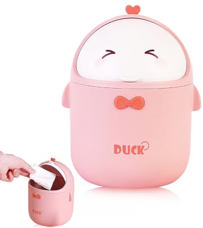 Desktop Bin, Tea Bag Bin Pink Desk Bins Mini, Mini Deskbin with Lid, Cute Carton Desk Top Bins for Home, Office, Bedroom, Car, Kitchen